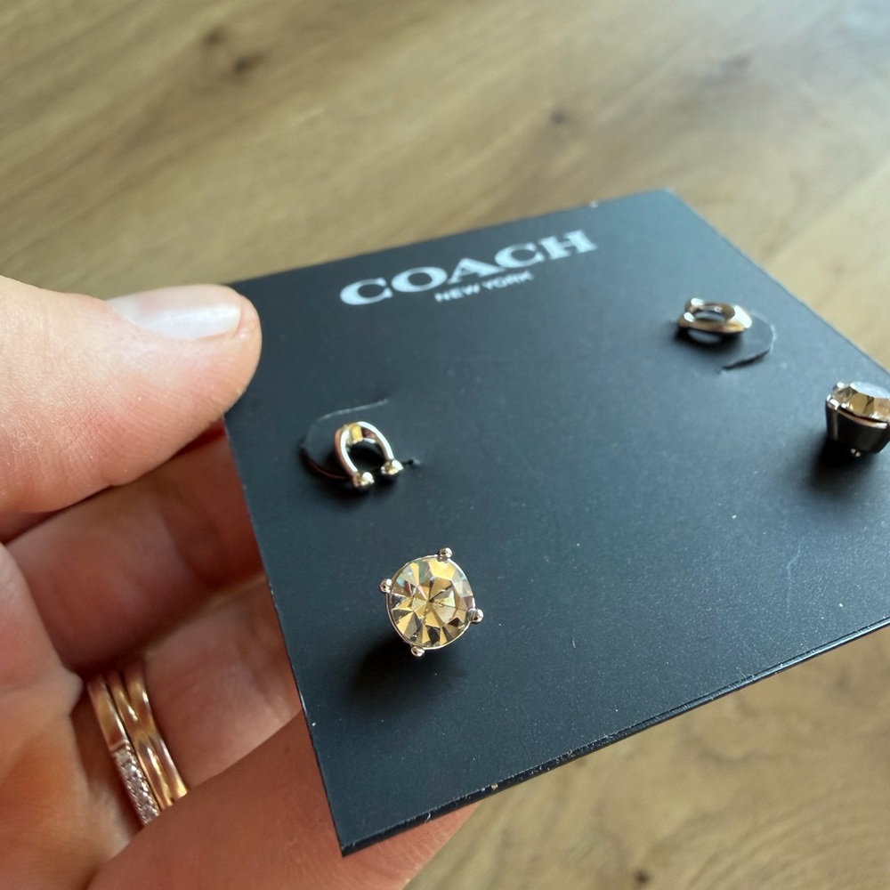 Coach Silver and Crystal Stud Earrings - Picture 4 of 4
